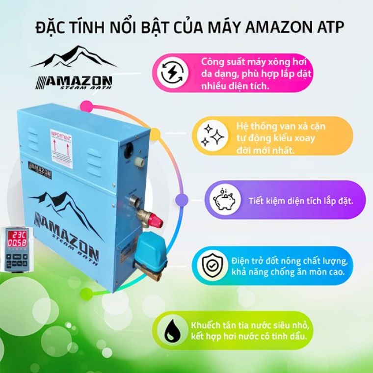 Máy xông hơi ướt Amazon xả cặn tự động TPA60S