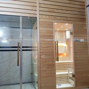 Phòng xông hơi ướt, xông hơi khô cho gia đình gỗ thông Mỹ không mắt